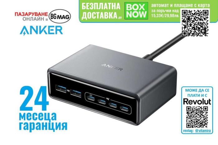 Anker Prime Charger 200W USB-C и USB-A зарядно за 220V